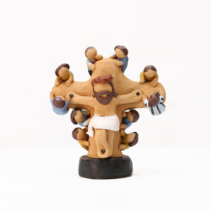 Crucifix with Embracing Kids Clay Praying Friend