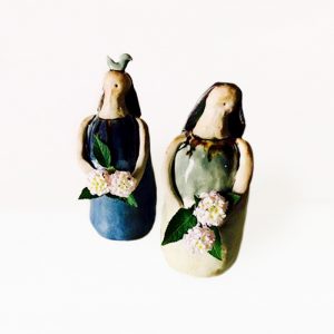 Lady Stoneware Clay Mother and Child